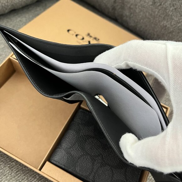 NWT COACH Men's Black 3 Piece Canvas Calf Leather Wallet Set in Gift Box CW344 - Picture 6 of 7